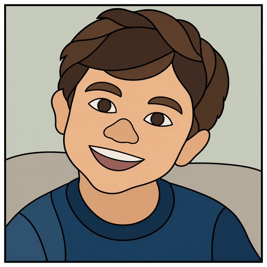 Referência colorida do retrato da criança, com cabelos castanhos e camiseta azul.