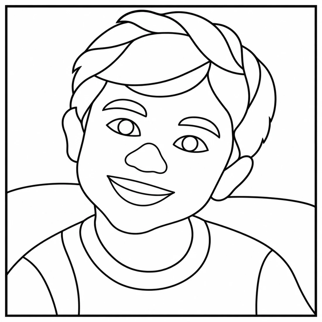 Molde em linhas do retrato da mesma criança sorrindo.